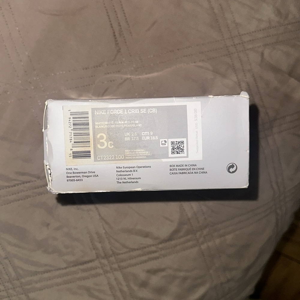 NIB Nike Force 1 Crib SE Wht/Wht-Track/Red Pear - Picture 5 of 5